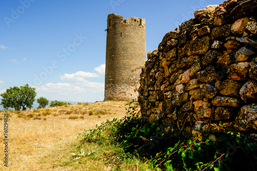 Cylindrical tower (11th century). Viacamp. Montsec massif. Lleida.Pyrenean mountain range.Catalunya.Spain.