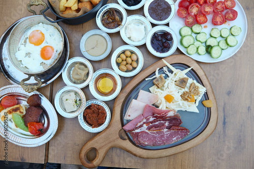 top view of turkish breakfast on table 