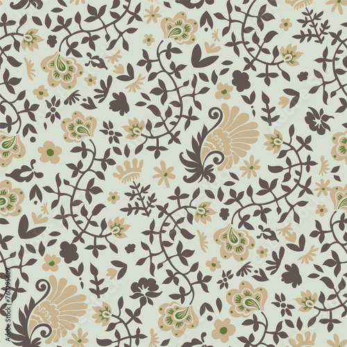 Flowers, twisted branches and stem, paisley print