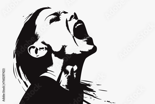 Scream Woman Silhouette in Black and White
