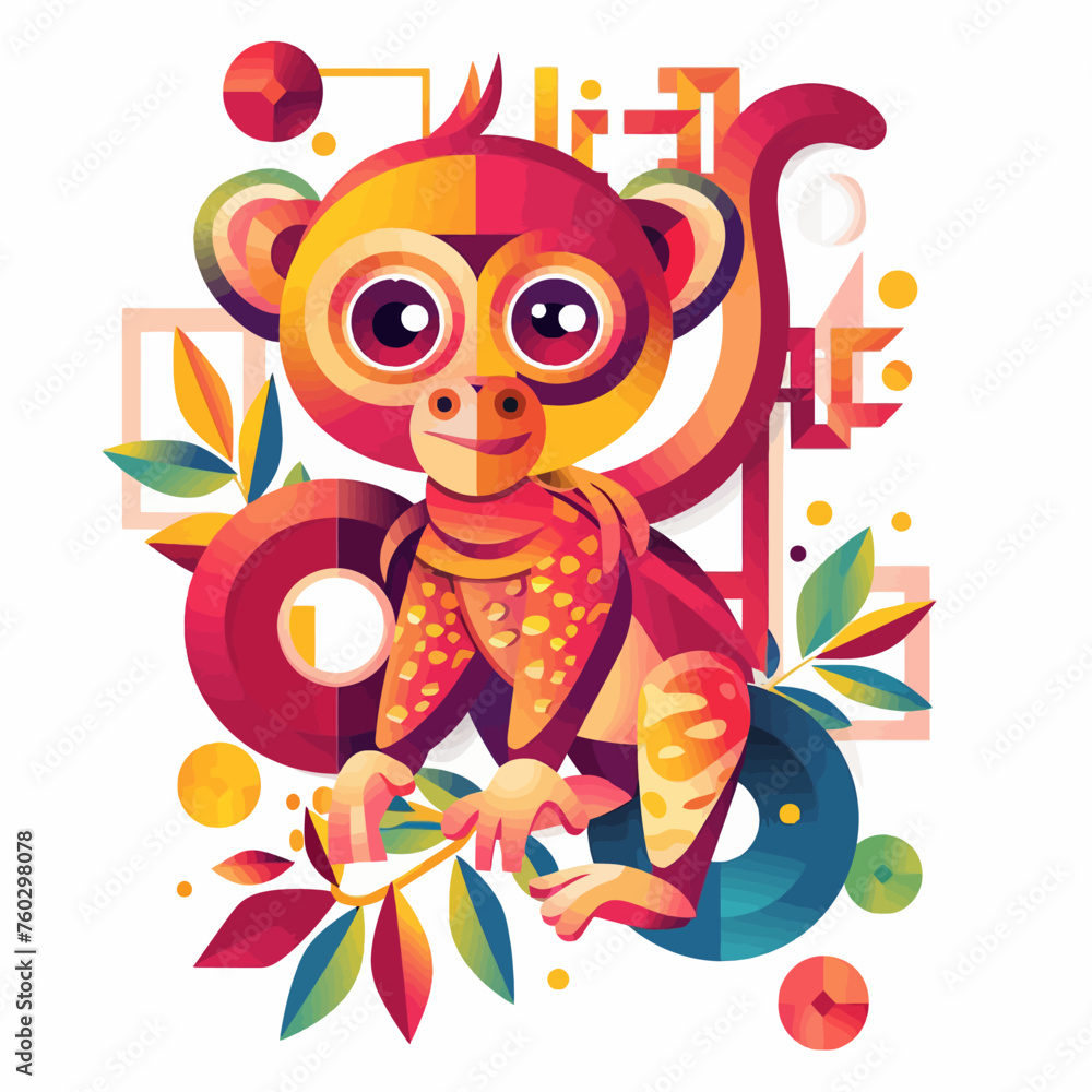 Monkey Zodiac Chinese Art Swirl