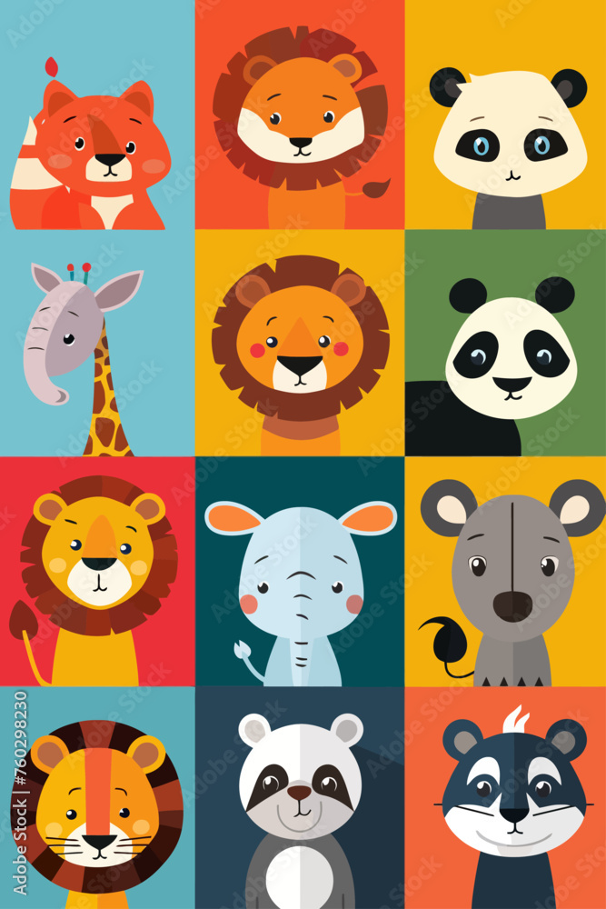 Obraz premium Minimalist Illustration for Kids Various Animals