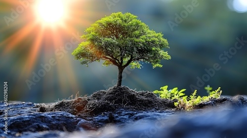 Young Tree Bathing in Sunlight Symbolizing New Growth