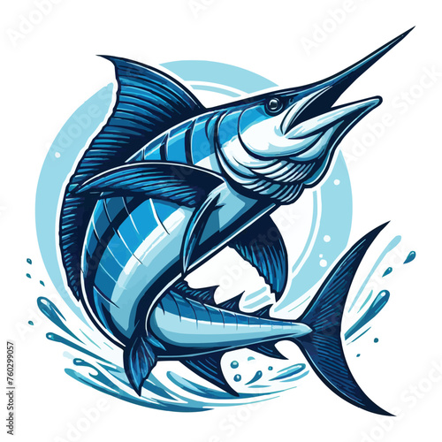 Blue marlin fish jumping vector illustration