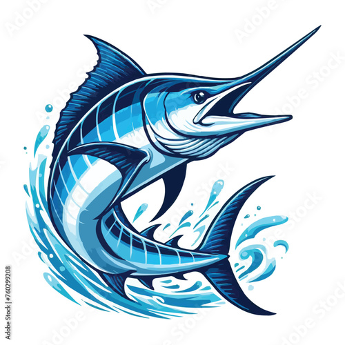 Blue marlin fish jumping vector illustration