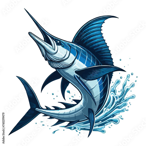 Blue marlin fish jumping vector illustration