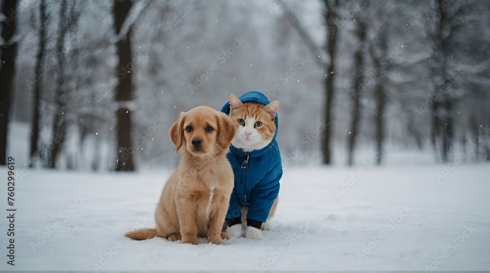 Adorable puppy and kitten lying together in a loving embrace,.generative.ai Adorable puppy and kitten lying together in a loving embrace,.generative.ai