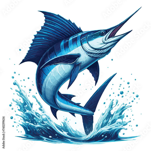 Blue marlin fish jumping vector illustration