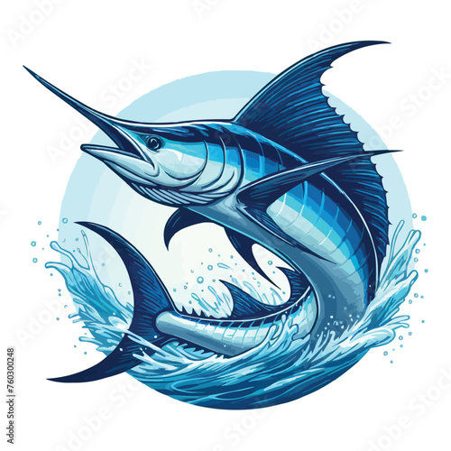 Blue marlin fish jumping vector illustration