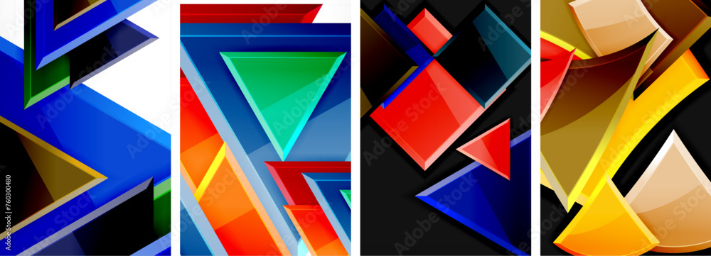 Glossy triangles geometric poster set for wallpaper, business card, cover, poster, banner, brochure, header, website Glossy triangles geometric poster set for wallpaper, business card, cover, poster, banner, brochure, header, website