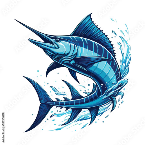 Blue marlin fish jumping vector illustration