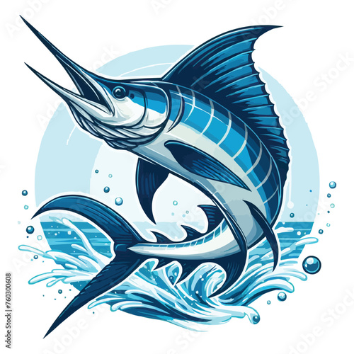 Blue marlin fish jumping vector illustration
