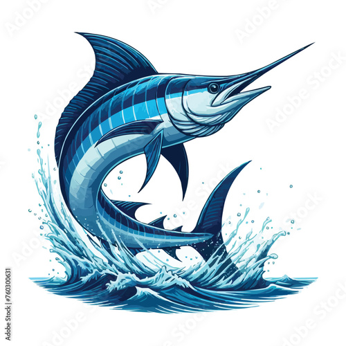 Blue marlin fish jumping vector illustration