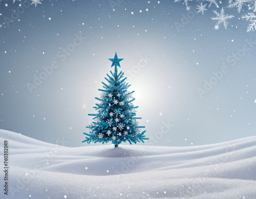 Christmas tree with snow and snowflakes background 