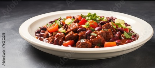 Savory Beef and Beans Delight Served with a Glass of Red Wine