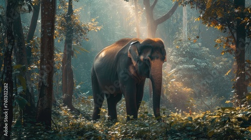 Elephants in the forest in Surin Province in Thailand