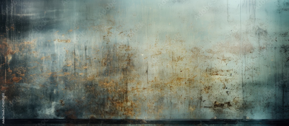 Obraz premium Eroded Urban Texture: Weathered Dark Wall with Rusty Metal Plate Background