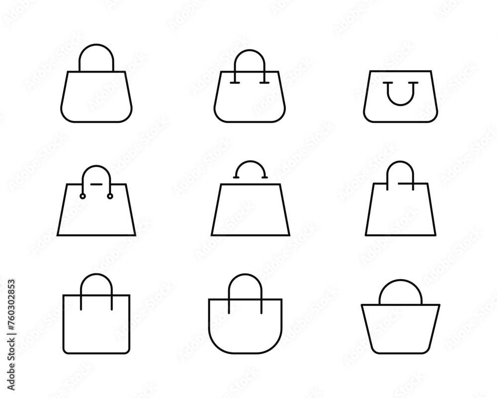 Shopping bag icons button, vector, sign, symbol, logo, illustration, editable stroke, outline design style isolated on white linear pictogram Shopping bag icons button, vector, sign, symbol, logo, illustration, editable stroke, outline design style isolated on white linear pictogram
