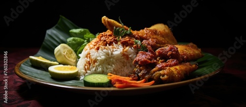 Delicious and Nutritious Asian Cuisine Platter with Flavorful Rice and Colorful Vegetables