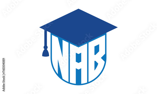 NAB initial letter academic logo design vector template. school college logo, university logo, graduation cap logo, institute logo, educational logo, library logo, teaching logo, book shop, varsity	