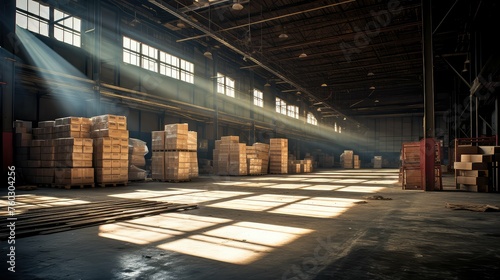 desolate empty warehouse building illustration spacious industrial, vast eerie, barren hollow desolate empty warehouse building