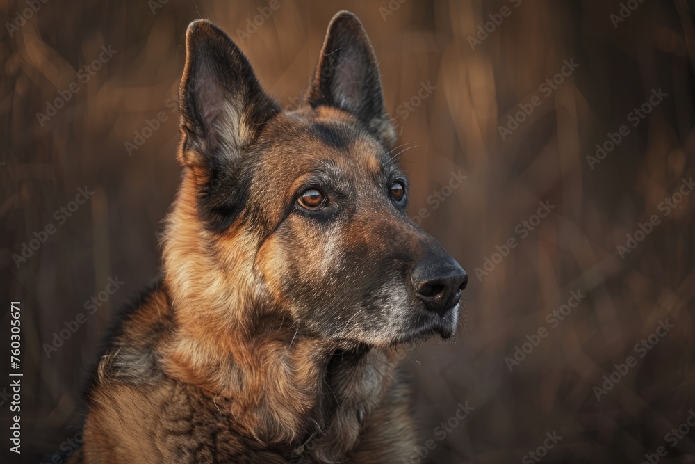 German Shepherd in Autumnal Setting with Attentive Stance and Wise Eyes Amidst Warm Tones