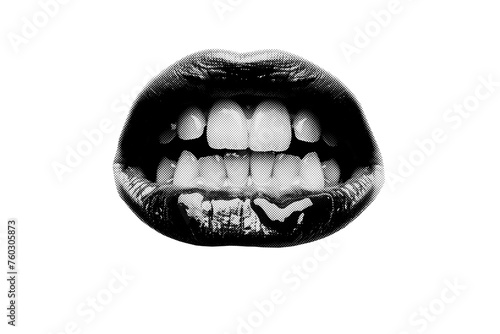 Abstract halftone mouth collage element. Trendy grunge design element