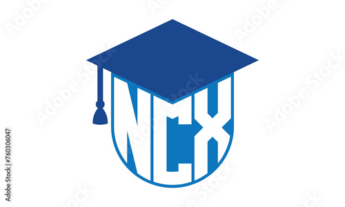 NCX initial letter academic logo design vector template. school college logo, university logo, graduation cap logo, institute logo, educational logo, library logo, teaching logo, book shop, varsity	 photo