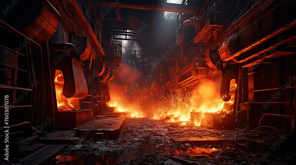 metal furnace steel mill illustration heat machinery, equipment factory, smelting casting metal furnace steel mill