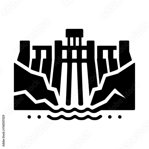 "Dam Icon Vector": Symbolizes Hydro Tech, Featuring A Dam, Turbine, And Electricity In A Compact Vector.