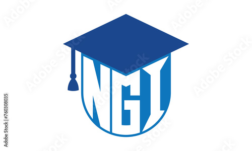 NGI initial letter academic logo design vector template. school college logo, university logo, graduation cap logo, institute logo, educational logo, library logo, teaching logo, book shop, varsity	 photo