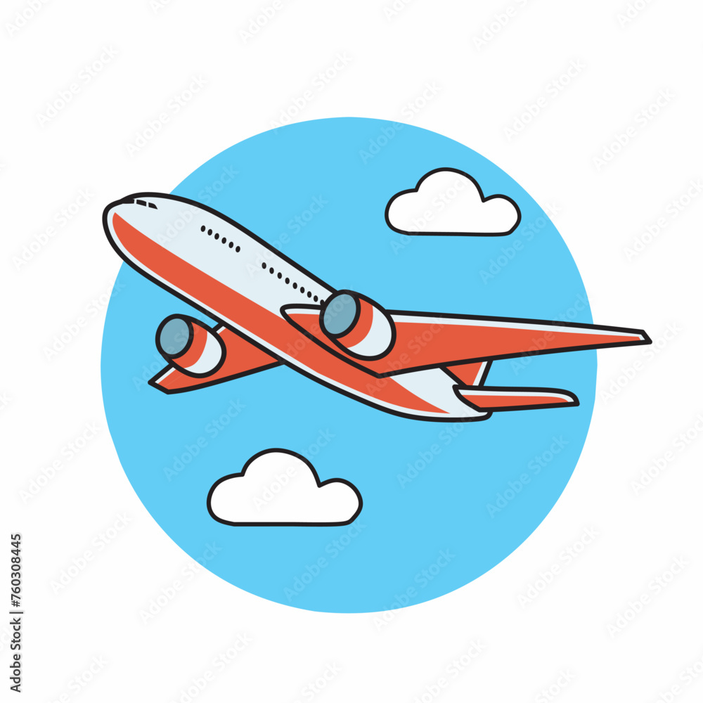 Airplane flying on the sky. Vector illustration in minimalist design	