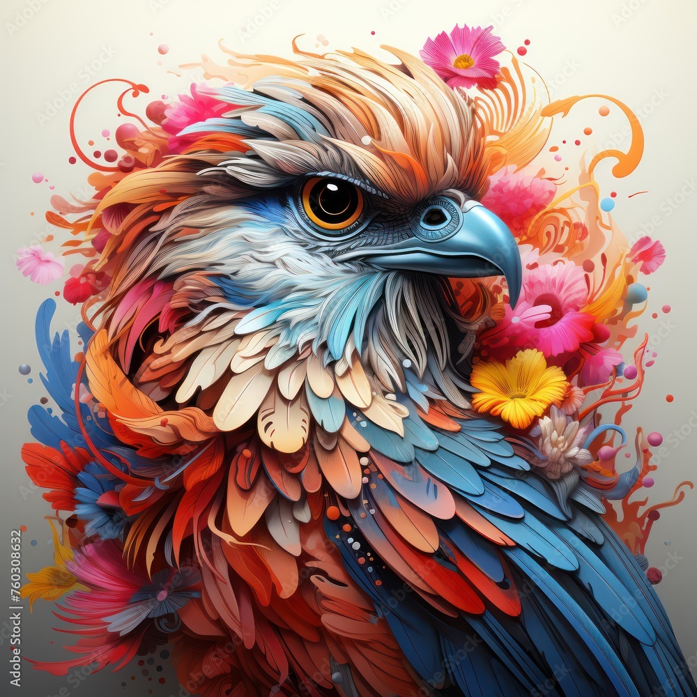 Obraz premium Blacklight painting-style eagle, eagle pop art illustration