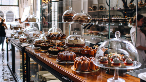 Elegant Pastry Display in a Chic Patisserie