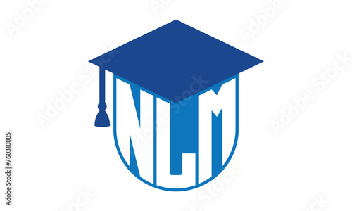 NLM initial letter academic logo design vector template. school college logo, university logo, graduation cap logo, institute logo, educational logo, library logo, teaching logo, book shop, varsity	 photo