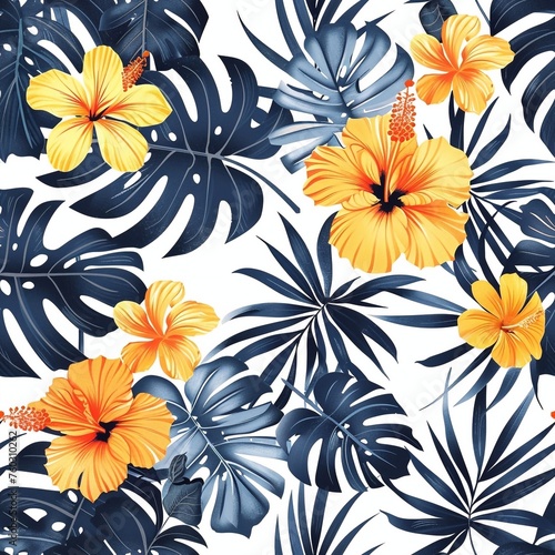 Hawaiian graphics Hawaiian shirt  Seamless pattern For clothing and decorative work generative ai art