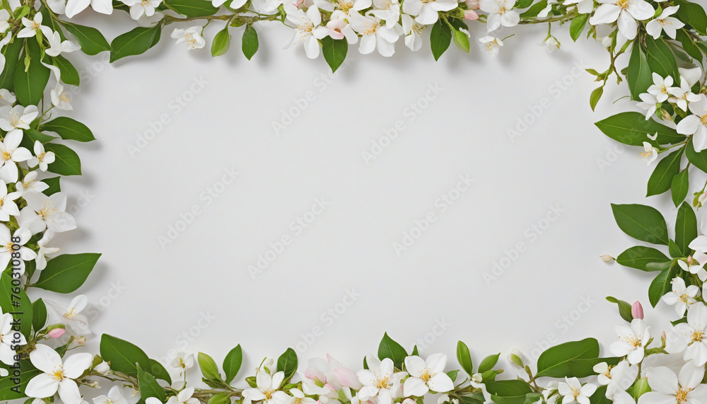 fragrant jasmine blossoms as a frame border, isolated with negative space for layouts