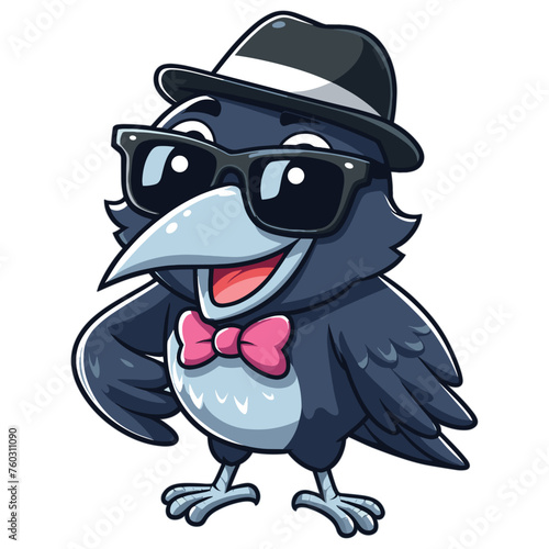 smiling happily cool crow cartoon character vector