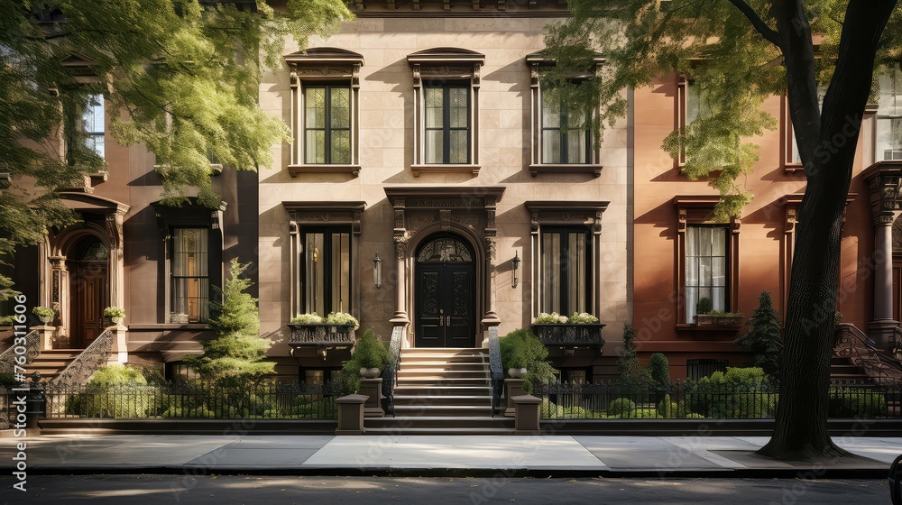 Fototapeta premium upscale luxury townhouse building illustration modern exclusive, sophisticated chic, designer high upscale luxury townhouse building