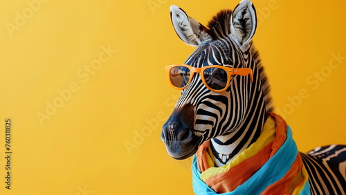 zebra wearing sunglasses. summer holiday banner. with generative ai