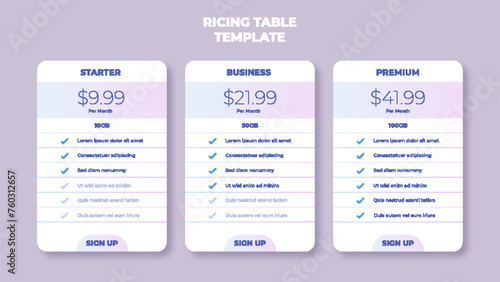 Business price chart template, Web banner checklist template design. Design a price list comparison table.