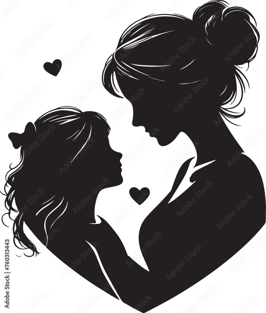 Mother and daughter silhouette in the heart shape vector