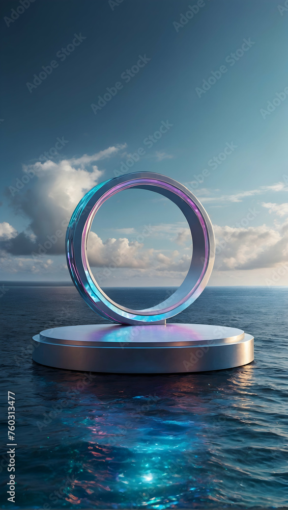 Futuristic Podium with a blurred or bokeh background of Holographic Space Futuristic Podium with a blurred or bokeh background of Holographic Space