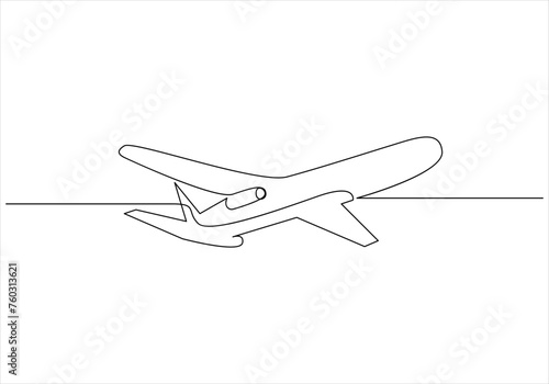 Continuous one line drawing of airplane out line vector art illustration
 