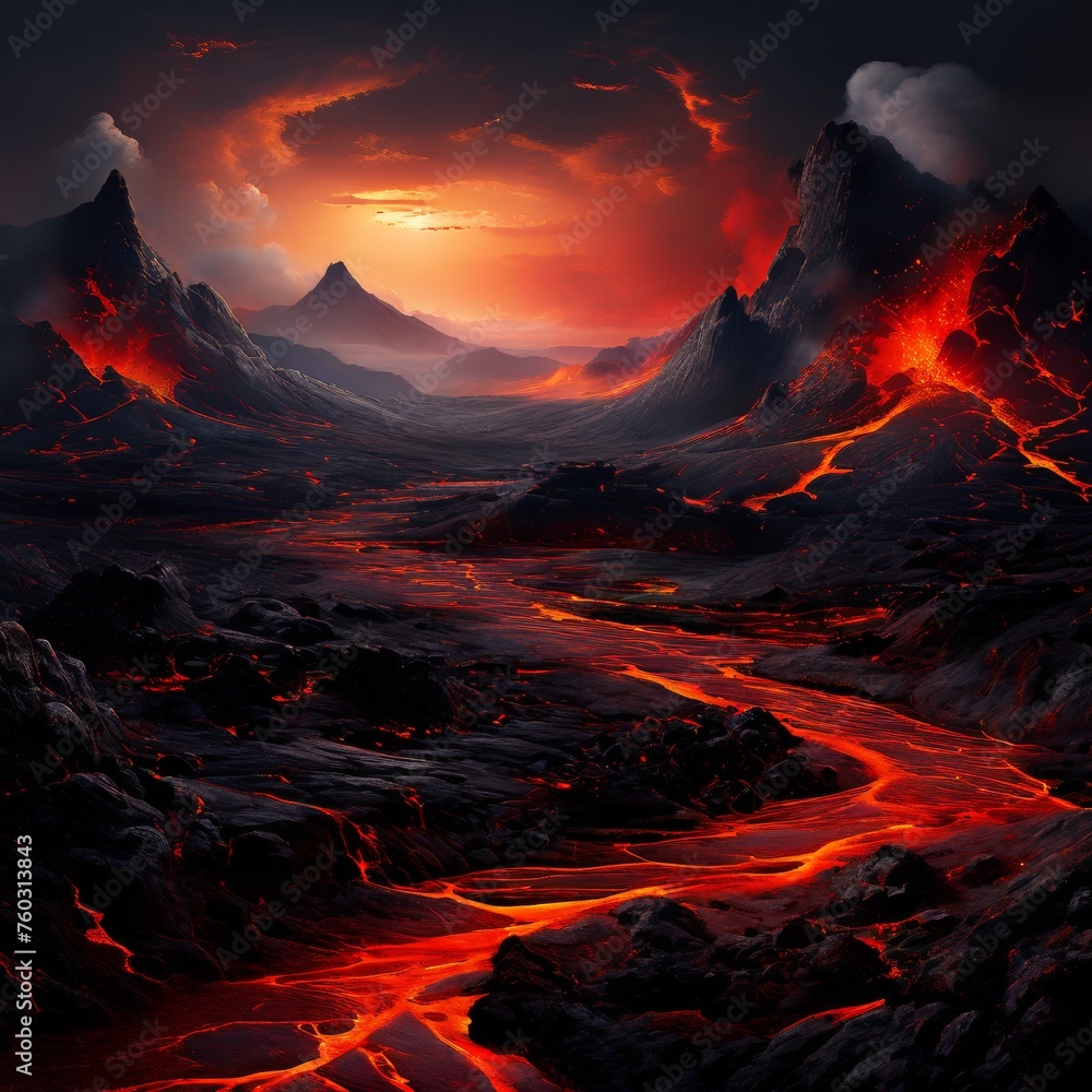 Night fantasy landscape with abstract mountains