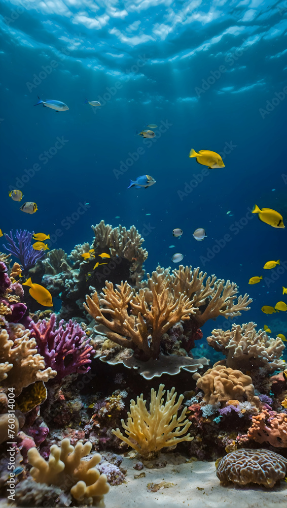 Oceanic Podium with a blurred or bokeh background of Coral Reef