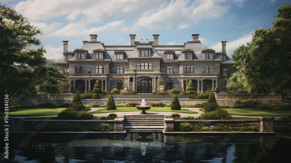Fototapeta premium design angle mansion building illustration estate grand, modern historic, facade windows design angle mansion building