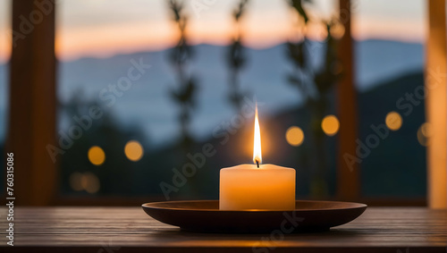 Wellness Podium with a blurred or bokeh background of Yoga Mat and Candles