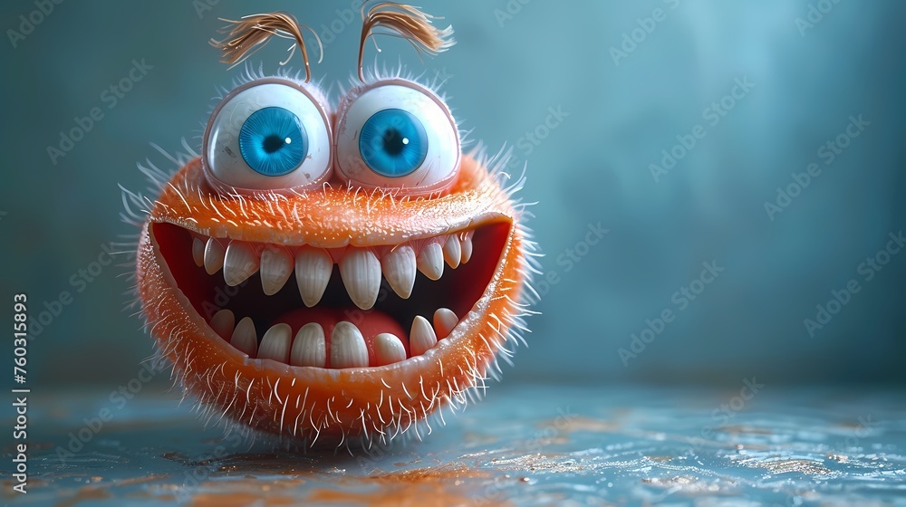 A comical 3D cartoon character illustration caught in a moment of hilarity against a seamless solid background, its exaggerated expression immortalized in HD detail