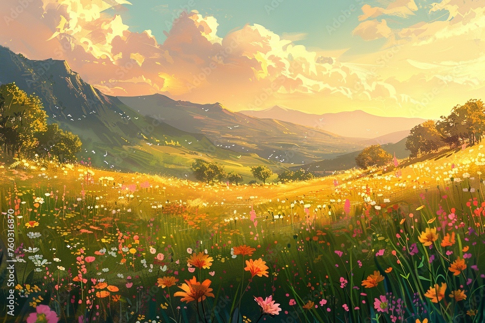 Concept Art of Golden hour meadows
